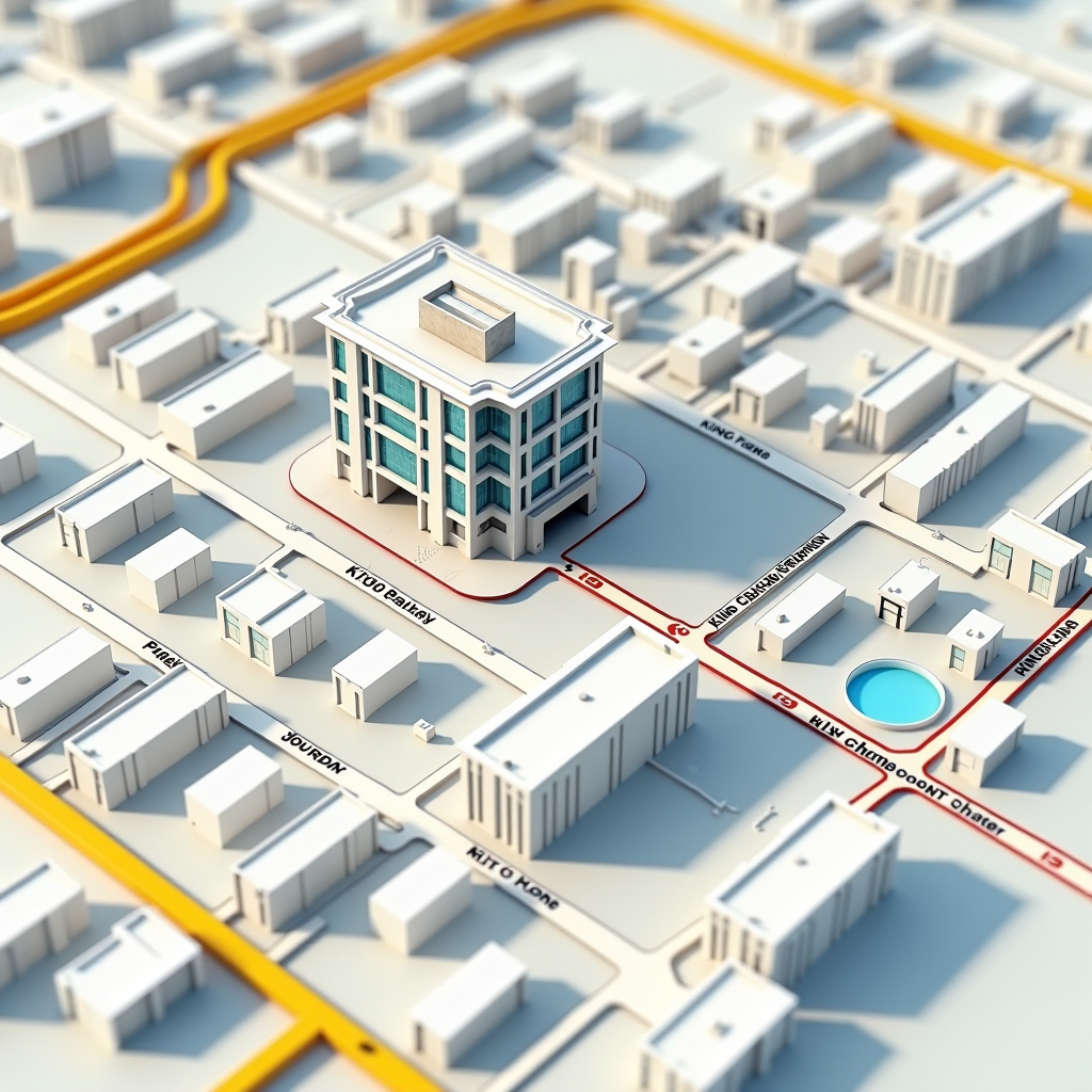 خريطة موقع مركز معالجة الشكاوى التجارية في شارع الملك فهد، حي الحمراء، الرياض، المملكة العربية السعودية، تظهر الموقع الدقيق للمبنى رقم 123 مع العلامات المرجعية المحيطة والشوارع الرئيسية